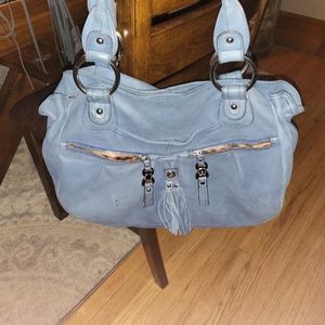 B Makowsky Blue Leather Shoulder Purse